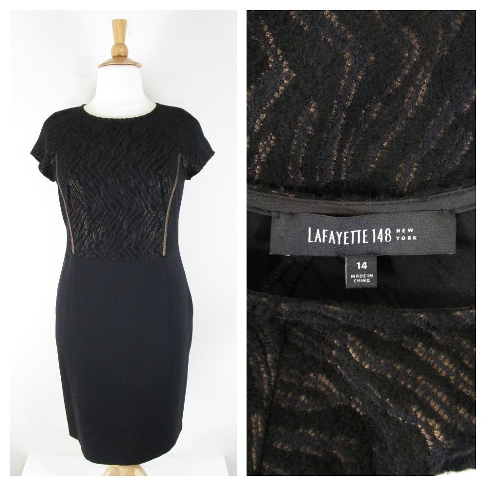 Lafayette 148 New York Black Textured Sheath Dress